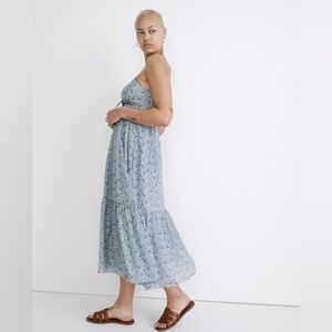 Madewell Silk Ruched Keyhole Tiered Midi Dress - Florentine Floral - 10
